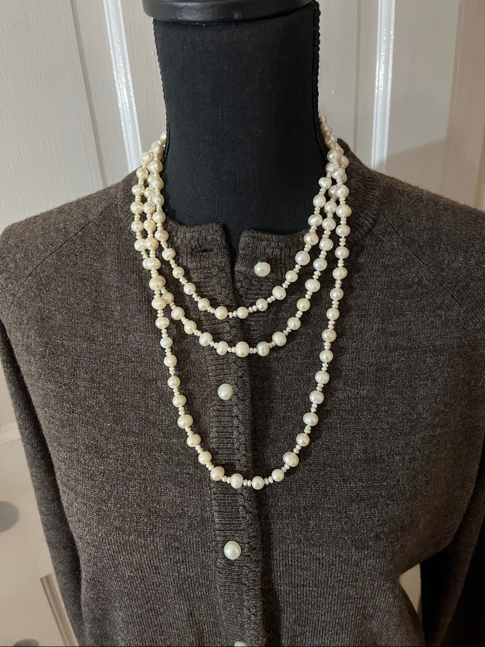 Karen Scott Dark Chocolate - Pearl Button-Up Cardigan. NWT